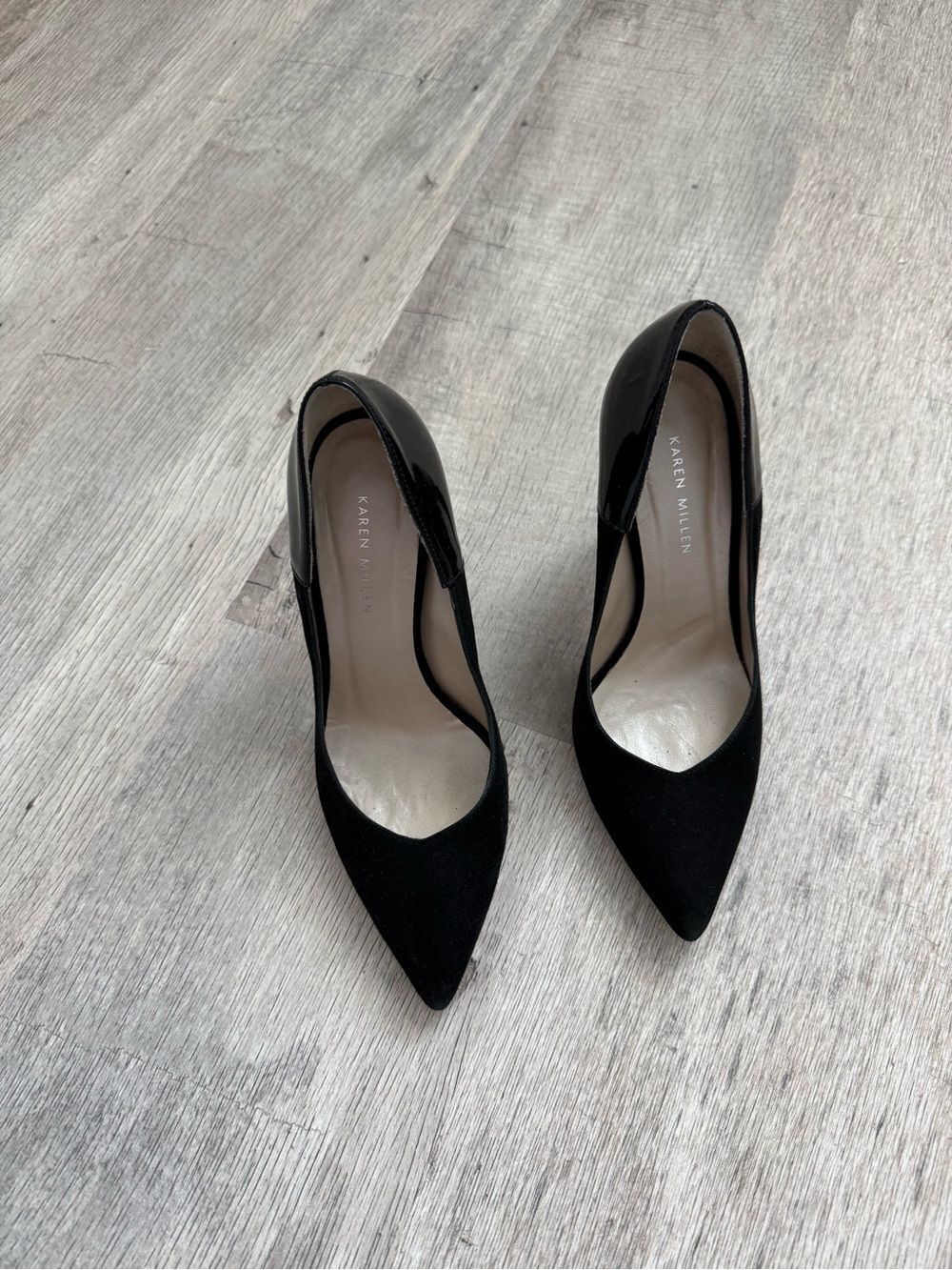 Karen Millen Black Pointed-Toe Mixed-Texture Pumps